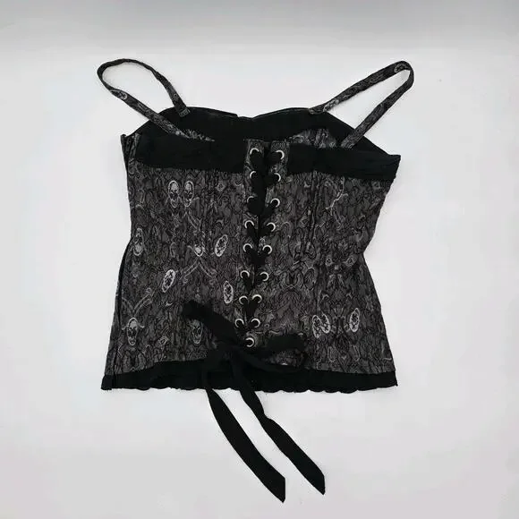 Tripp NYC Shirt Womens Medium Purple Black Tank Corset Skull Brocade - Picture 5 of 13